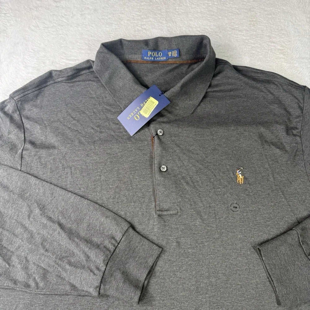 Polo Ralph Lauren Polo Shirt Mens 2XB Big NWT Gray Long Sleeve Cotton